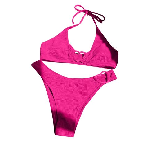 Zqgjb Two Piece Women S Heart Ring Linked Halter Push Up Bikini Swimsuit High Stretch Bathing