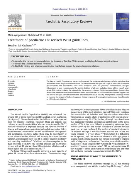 Revised WHO Guidelines for Treating Tuberculosis in Children | PDF ...