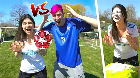 VOETBAL CHALLENGE MET GEKKE STRAFFEN CELINE VS MICHIEL 123 YouTube