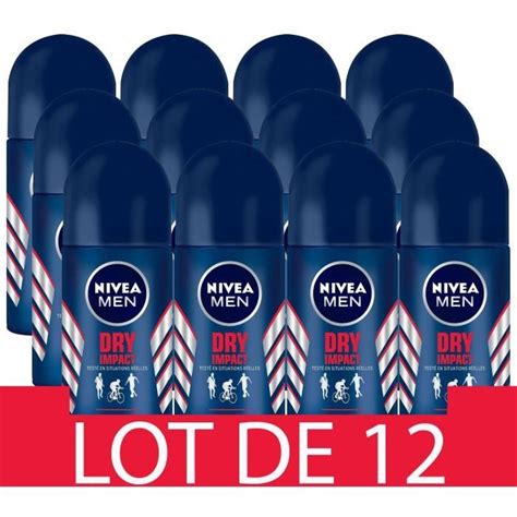 NIVEA FOR MEN Déodorant Bille Masculin Dry Impact 50ml Lot de 12