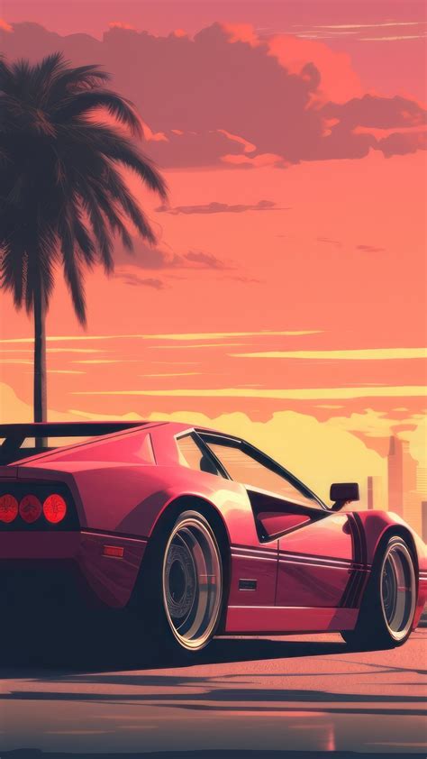 Retro Sunset Drive With Exotic Sports Car Backiee