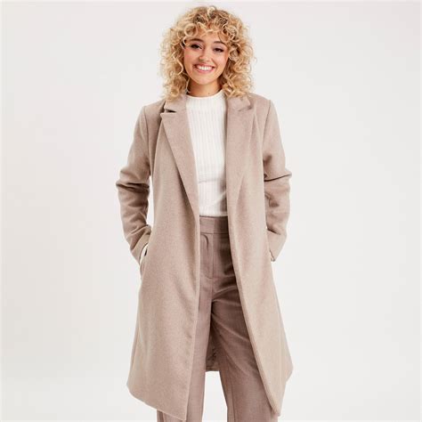 Manteau long droit ceinturé beige femme Vibs