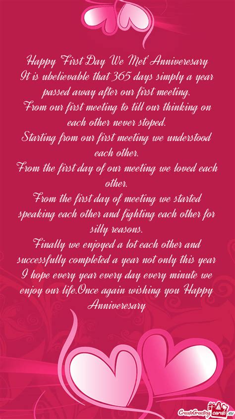 Happy First Day We Met Anniveresary Free Cards