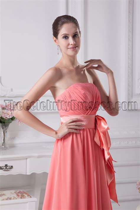 Water Melon Strapless A Line Bridesmaid Prom Dresses Thecelebritydresses