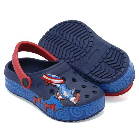 Sandália Babuche Crocs Infantil Menino Capitao America Marinho Promoção