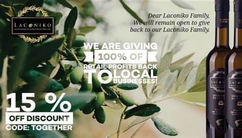 Together We Are Giving Back Laconiko Premium Olive Oils And Balsamics