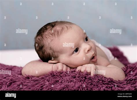 Cheerful Newborn Sleeping Inside A Wicker Basket Stock Photo Alamy