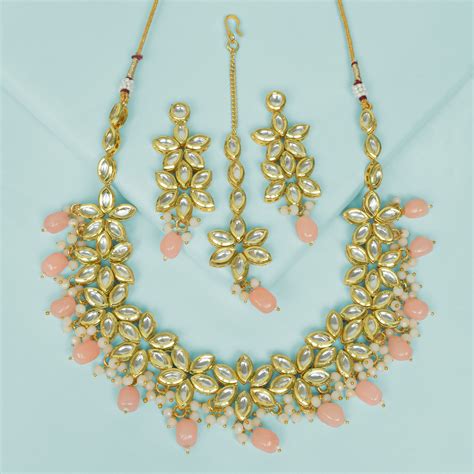 Traditional Statement Floret Beads Studded Kundan Jewellery Set Beatnik