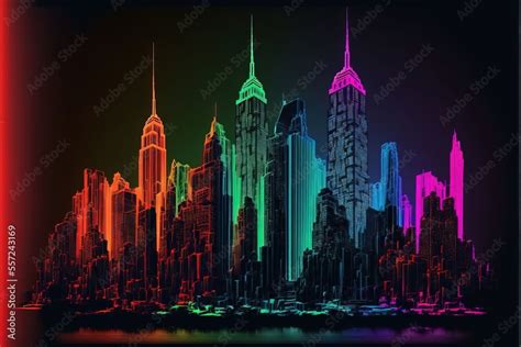 4K resolution or higher, neon city skyline high detail. Generative AI ...