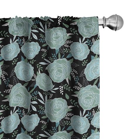 Ambesonne Floral Curtains Vintage Style Budding Roses Pair Of 28x84 Charcoal Grey Pale Teal