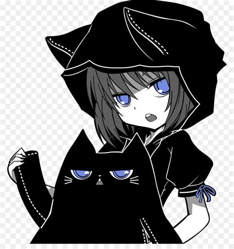 Cute Anime Girl With Black Cat Sticker Transparent Png 48 Off