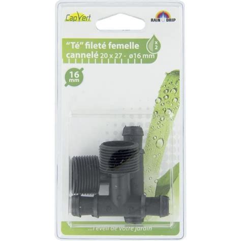 Connexion Té fileté cannelé Ø16mm Cap Vert Filetage M 20x27mm x2