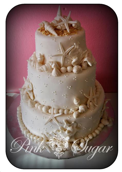 Pink Sugar Cream Sea Shells And Coral Wedding Cake