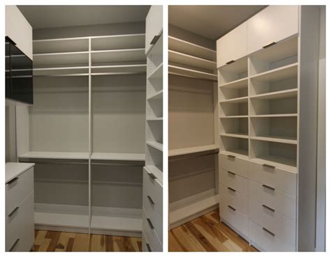 White Melamine Walk In Closet With Flat Panel Drawers And Doors