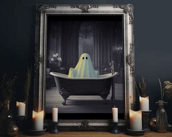 Funny Ghost In A Bathtub Halloween Decor Digital Art Poster Print