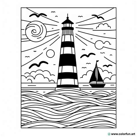 Coloriage d un phare dans un paysage à Télécharger ou à Imprimer