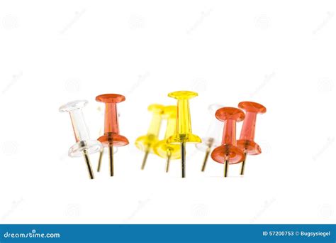 Bunch Of Stationery Pins Red Yellow And White Stock Image Image Of