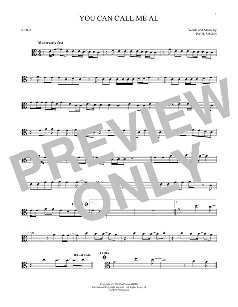 You Can Call Me Al By Paul Simon Sheet Music For Viola Solo At Sheet