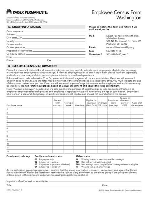 Fillable Online 2021 Employee Census Form Washington Fax Email Print Pdffiller