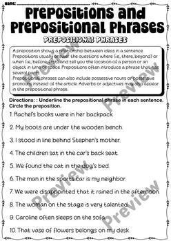 Prepositions And Prepositional Phrases Task Card Set Anchor Chart More