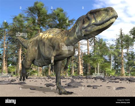 3D Illustration Abelisaurus Dinosaur Against The Background Of The