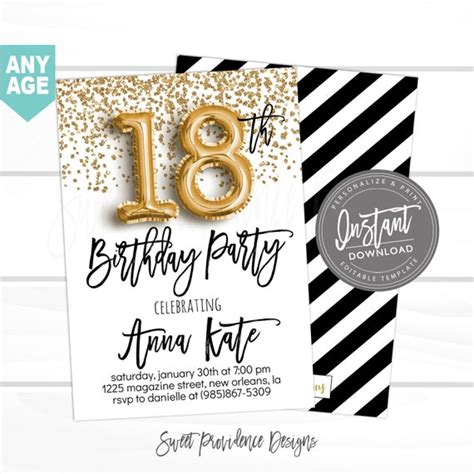 18th Birthday Invitation Editable 18th Birthday Invitation Black And Gold Glitter Surprise 18th