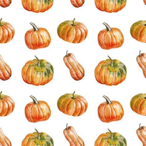 Premium Photo Watercolor Autumn Seamless Pattern With Pumpkins