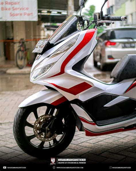 Striping Motor Honda Pcx Putih Merah Fullbody Nusakambangan Sticker