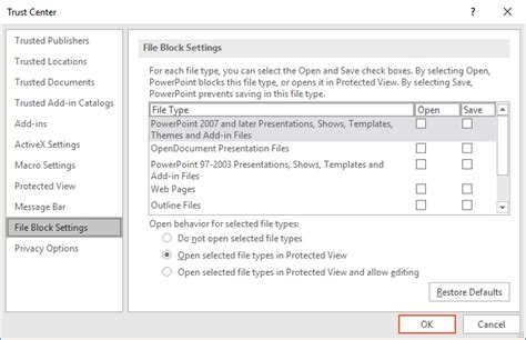 Trust Center Settings In Powerpoint 2016 For Windows