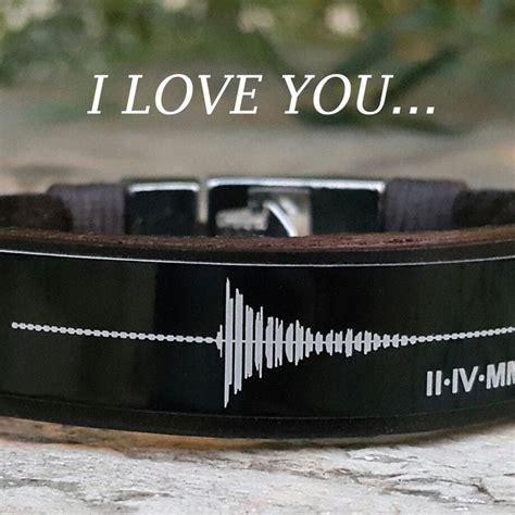 Custom Engraved Soundwave Leather Bracelet With QR Code Voice Message