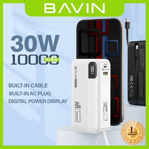 BAVIN PC018 10000mAh 30W Fast Charging Power Bank Iph Cable Plug