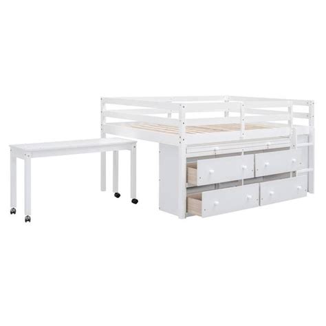 Harper And Bright Designs White Full Size Wood Low Loft Bed With