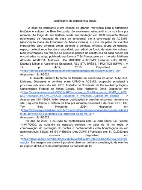 O Que É Experiência Prévia - Justificativa da Experiência Prévia | PDF | Comunicação
