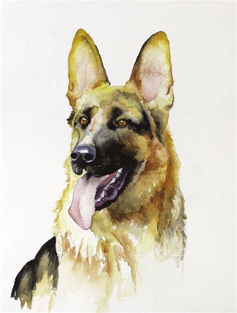 German Shepherd Dog Original Watercolor Painting Reproduction Of My