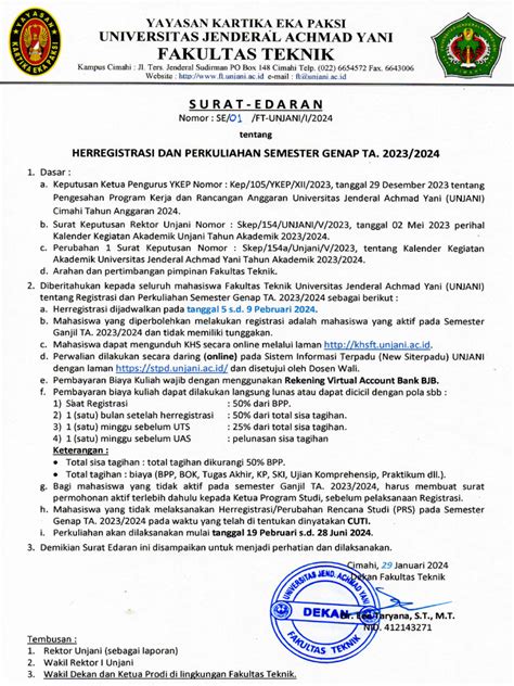 Surat Edaran Perkuliahan Semester Genap 23 24 Pdf