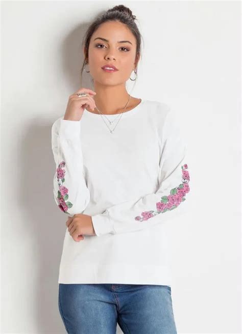 Blusa Branca Estampa Nas Mangas Moda Pop