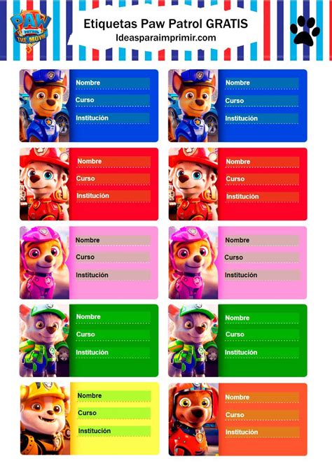 Paw Patrol Descargar Paw Patrol Etiquetas Escolares Editables Gratis