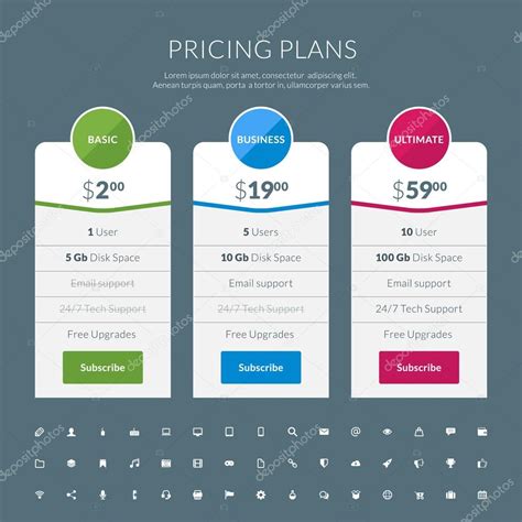 Vector Pricing Table In Flat Design Style For Websites And Applications