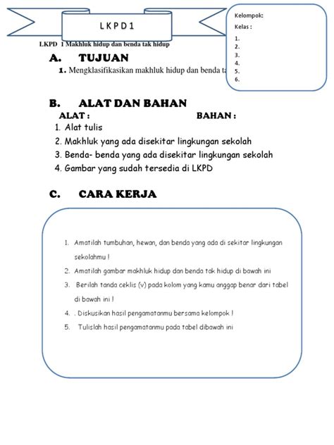 Lkpd 1 Makhluk Hidup Dan Benda Tak Hidup Pdf