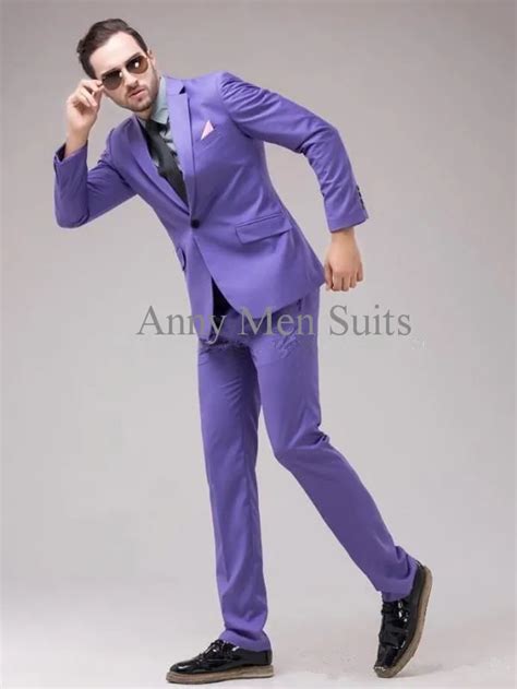 2015popular Design One Button Purple Groom Tuxedos Notch Lapel Groomsmen Men Wedding Tuxedos