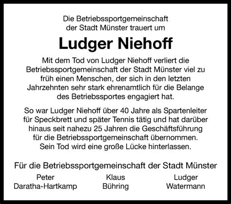 Traueranzeigen Von Ludger Niehoff Trauer Ms