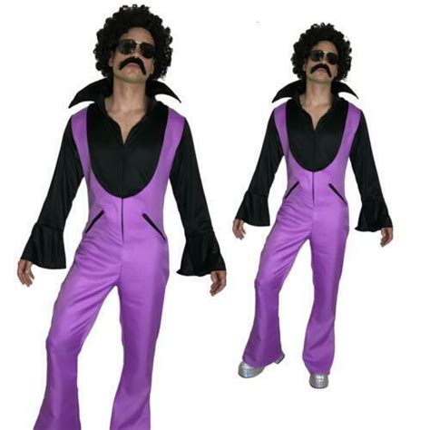 70s Pimp Costume Disco Flares Afro Wig Tash Mens Fancy Dress Jumpsuit Outfit Ebay