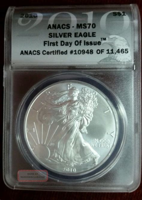 S Anacs Ms Silver Eagle First Day Of Issue