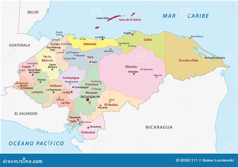 Mapa Administrativo Y Político De Honduras Stock De Ilustración