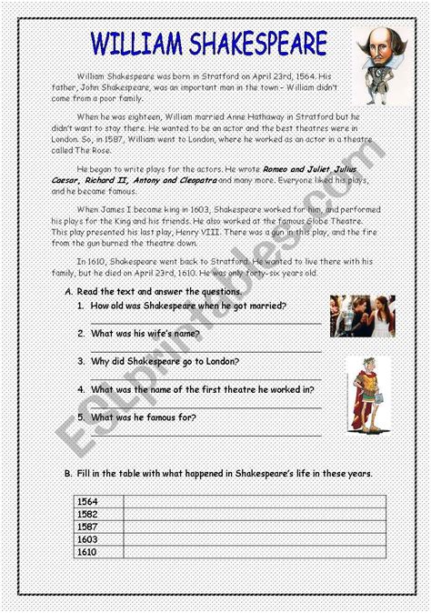 William Shakespeare ESL Worksheet By Berna