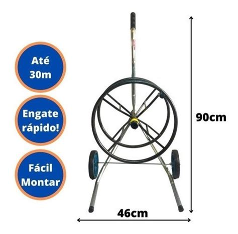 Carrinho Enrolador Para Mangueira Metal Até 30mt Jardim Frete grátis