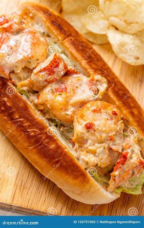 Homemade Lobster Roll With Potato Chips Stock Image Image Of England Gourmet 150797405