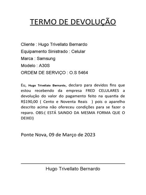 Termo De Devolução Pdf