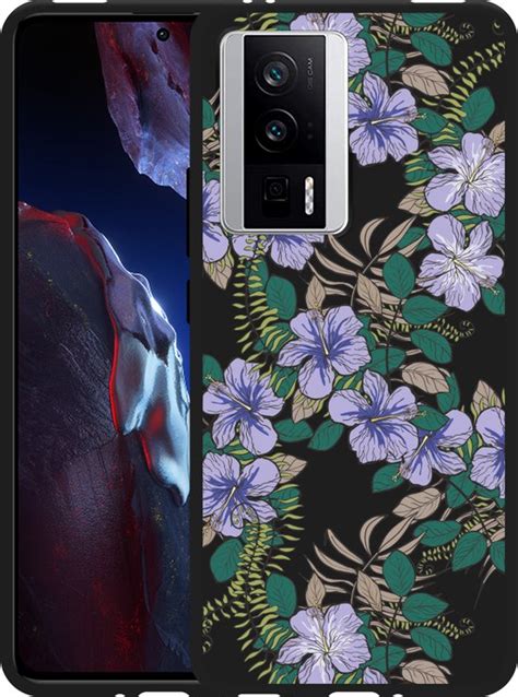 Cazy Hoesje Zwart Geschikt Voor Poco F Pro Purple Flowers Bol