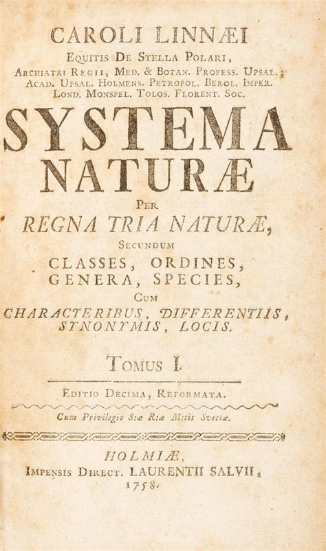 Bonhams : LINNAEUS, CARL. 1707-1778. Systema Naturae per Regna tria ...